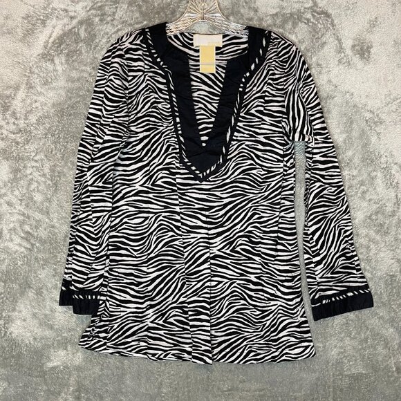 Michael Kors Women Y2K Zebra Animal Print Mob Wife Long Sleeve Tunic Top S - Picture 1 of 11